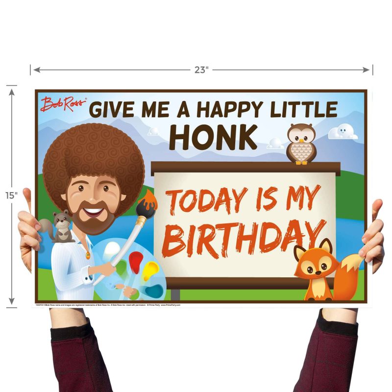 bob ross and friends give me a happy little honk yard sign with lawn stakesyard signsprime party 367576