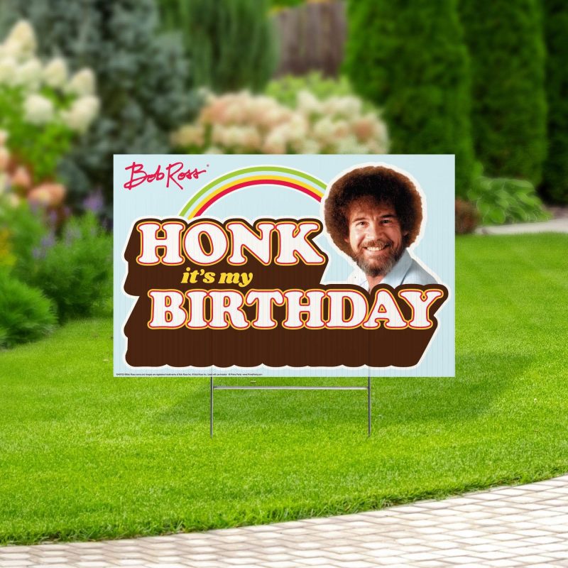 bob ross yard sign with lawn stakes honk its my birthdayyard signsprime party 391842