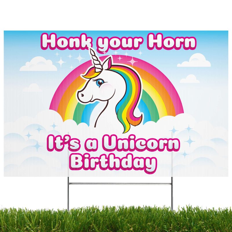 rainbow unicorn yard sign with lawn stakes honk its my birthdayyard signsprime party 790024