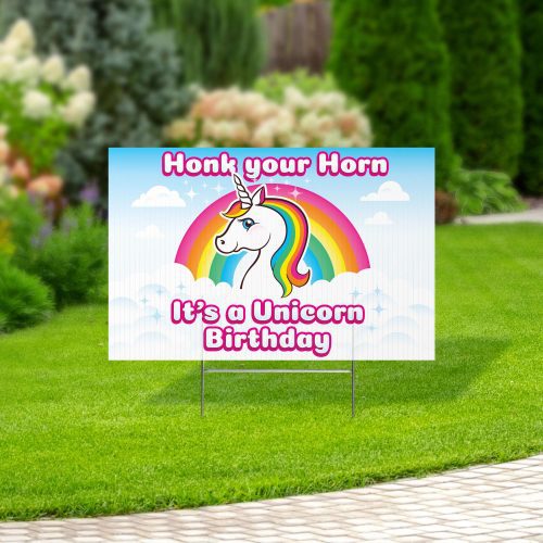 rainbow unicorn yard sign with lawn stakes honk its my birthdayyard signsprime party 824408