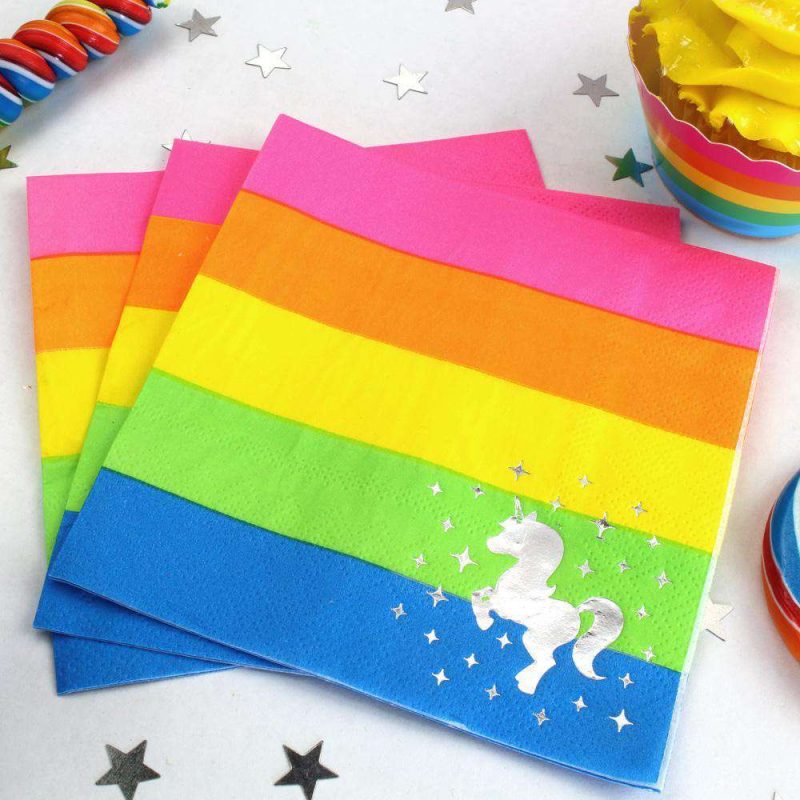 silver lining rainbow unicorn beverage napkins 20 packnapkinsprime party 424035