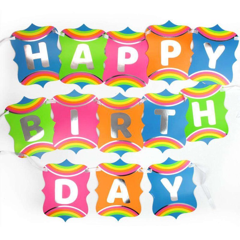 silver lining rainbow unicorn jointed happy birthday bannerbannersprime party 190401